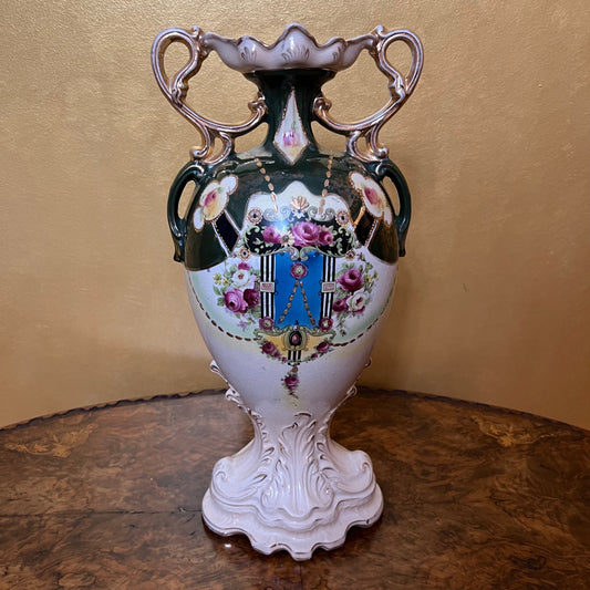 Antique English Floral Large Vase